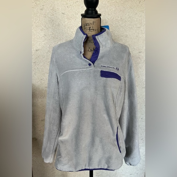 Free Country NWT Stone Grey with Purple Trim Pullover 1/4 Zip Size Large - Picture 1 of 8